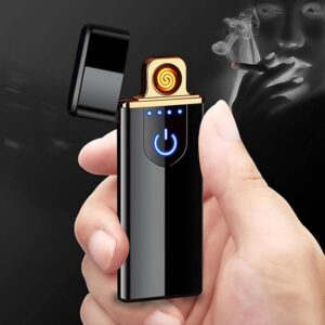 Electric Lighter, Rechargeable Battery Lighter Touch Ignition USB Charging Lighter, Windproof Plasma Lighter for Candle, Cigarette Power Indicator Flameless Boyfriends Gifts(Black)