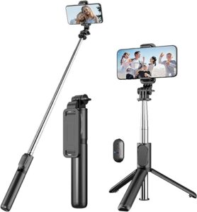 R1 Selfie Stick Tripod with Detachable Wireless Remote - 4-in-1 Extendable Portable Bluetooth Selfie Stick & Phone Tripod Stand Compatible with GoPro, iPhone, Samsung, Huawei & More