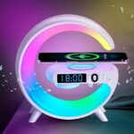 Intelligent LED Table Lamp, 4 in 1 Wireless Charger Night Light Lamp, App Control Bluetooth Speaker with Alarm Clock, Bedside Charging Lamp for Bedroom Office Home Décor