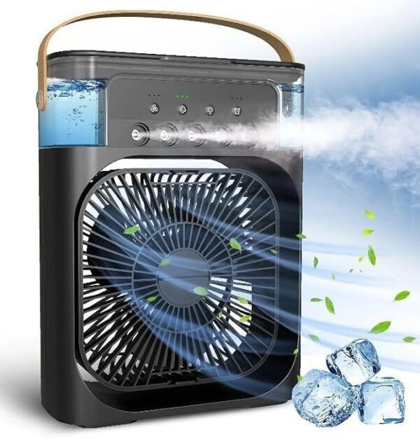 Portable Humidifier Air Cooler Mist Fan Mini Cooler for Home with 3 Speed Mode with Water Spray, LED and Timer, USB Personal Cooler Desk Fan for Shop, Office (Colour as per Avaibility