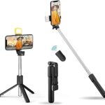 R1s Bluetooth Selfie Sticks with Remote and Selfie Light, 3-in-1 Multifunctional Selfie Stick Tripod Stand Mobile Stand Compatible with All Phones (Black)